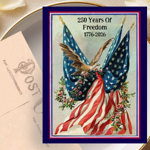 USA 250th Vintage Fourth of July Patriotic Flag Postcard