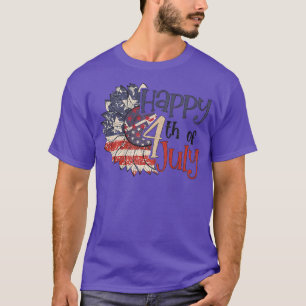 USA 4th July American Peace Love Squad Stripes 4 D T-Shirt