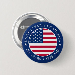 USA 4th July Independence Day 250 Years of Freedom 6 Cm Round Badge