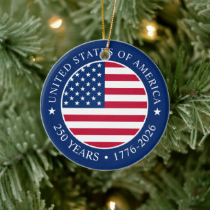 USA 4th July Independence Day 250 Years of Freedom Ceramic Tree Decoration
