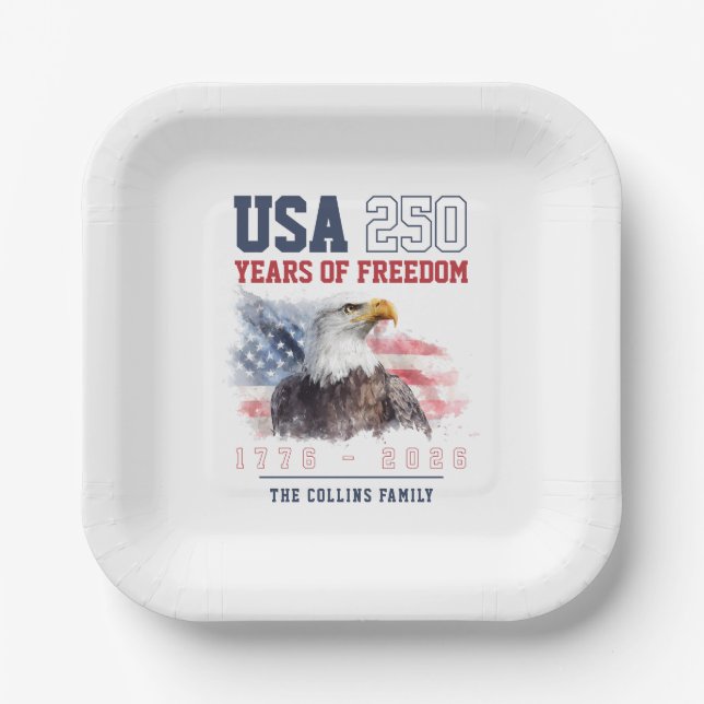 USA 4th of July America's 250th Anniversary Party Paper Plate (Front)