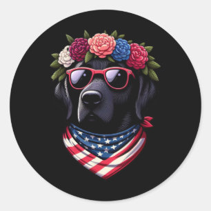 Usa 4th Of July Black Patriotic American Labrador Classic Round Sticker