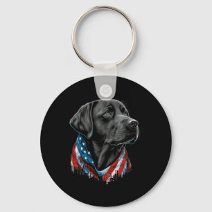 Usa 4th Of July Black Patriotic American Labrador  Key Ring