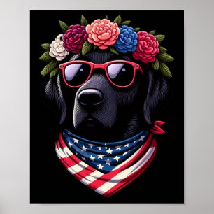 Usa 4th Of July Black Patriotic American Labrador Poster