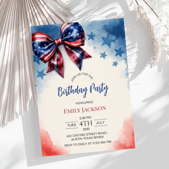 USA 4th of July Bow Birthday  Invitation (Creator Uploaded)