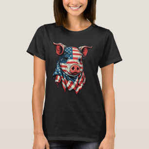 USA 4th Of July Pig on Patriotic American Pig Long T-Shirt