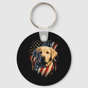 Usa 4th Of July Yellow Patriotic American Labrador Key Ring
