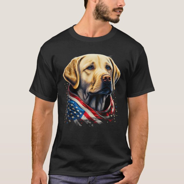 USA 4th Of July Yellow Patriotic American Labrador T-Shirt (Front)