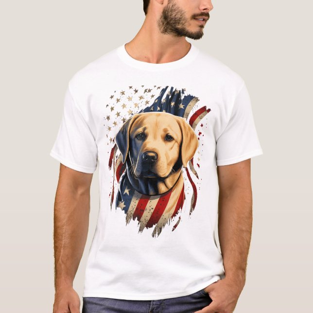 USA 4th Of July Yellow Patriotic American Labrador T-Shirt (Front)