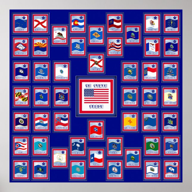 USA 50 STATE FLAGS BLUE/555 POSTER (Front)