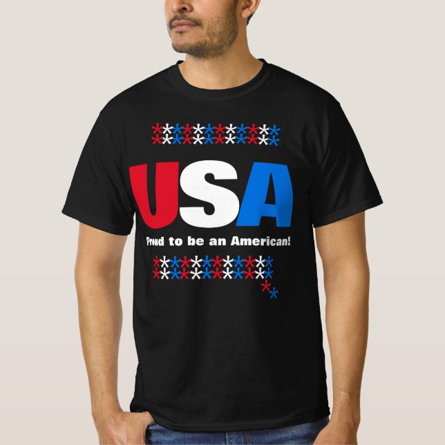 USA 50 States Red White Blue Stars T-Shirt (Front)
