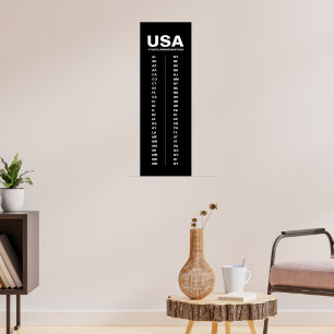 USA 50 States Vertical Minimalist Black Poster