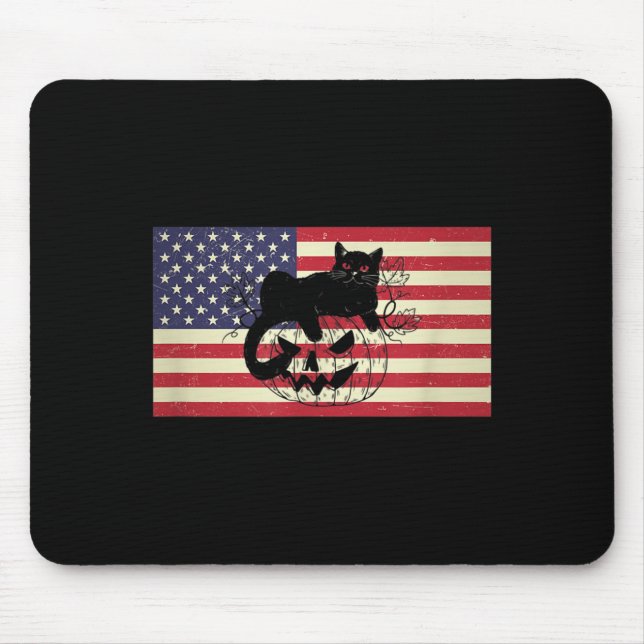 Usa Aamerican Flag Distressed Halloween Pumpkin Mouse Pad (Front)