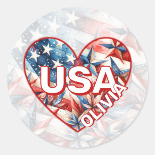 USA Add Name Classic Round Sticker