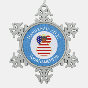 USA African American Angel Hanukkah Flag Personal Snowflake Pewter Christmas Ornament