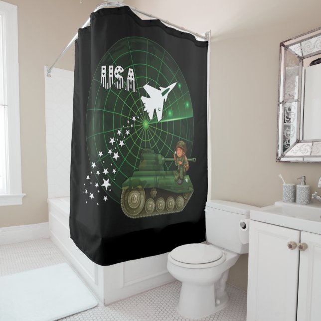 USA Air Force, Radar, Jet, Army,Tank, Soldier Shower Curtain (In Situ)