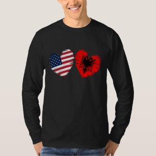 Usa Albania Flag Heart Valentines Day Albanian Ame T-Shirt