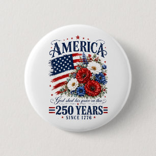 USA America 250th Anniversary Floral 6 Cm Round Badge