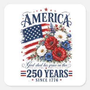 USA America 250th Anniversary Floral Square Sticker