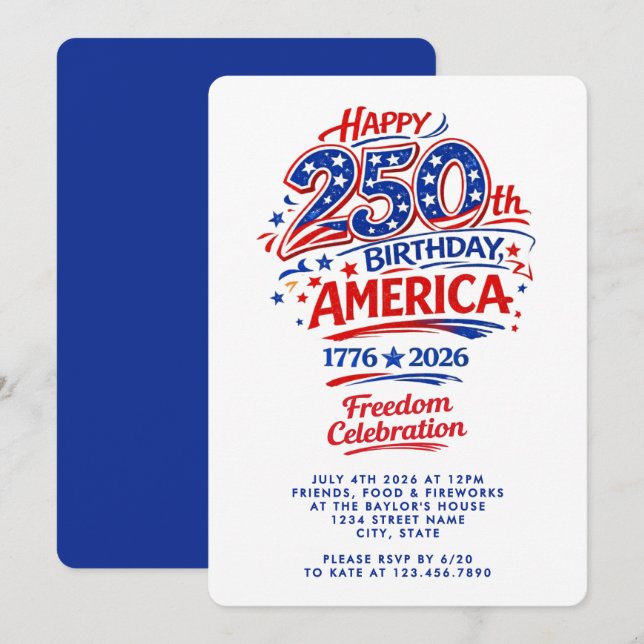 USA America 250th Anniversary July 4th Party Invitation (Front/Back)