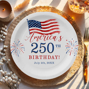 USA America 250th Anniversary July 4th Party Paper Plate
