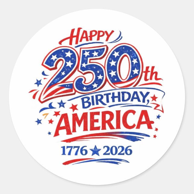 USA America 250th Anniversary Patriotic Classic Round Sticker (Front)