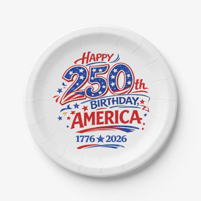 USA America 250th Anniversary Patriotic Paper Plate (Front)