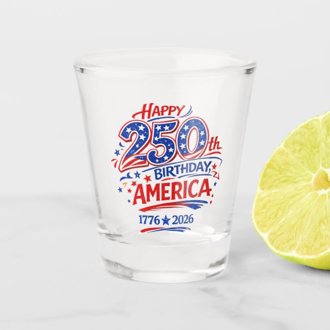 USA America 250th Anniversary Patriotic Shot Glass (Front)
