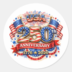 USA America 250th Anniversary Patriotic Watercolor Classic Round Sticker