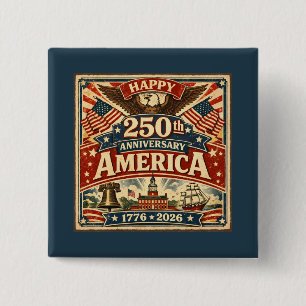 USA America 250th Anniversary Vintage Patriotic 15 Cm Square Badge