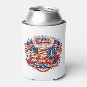 USA America 250th Anniversary Watercolor Patriotic Can Cooler