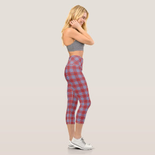 USA America Colours Plaid Tartan Red White Blue Capri Leggings