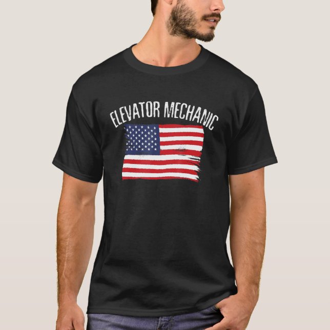 USA America Flag Elevator Mechanic T-Shirt (Front)