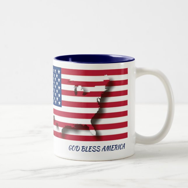 USA AMERICA FLAG MAP Scripture Customised WHITE Two-Tone Coffee Mug (Right)
