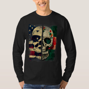 Usa America Flag Mexican Mexico Flag Skull Roots 3 T-Shirt