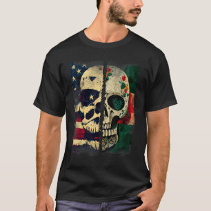 Usa America Flag Mexican Mexico Flag Skull Roots 3 T-Shirt