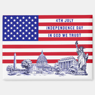 USA America Flag Monument Illustration Souvenir Magnet