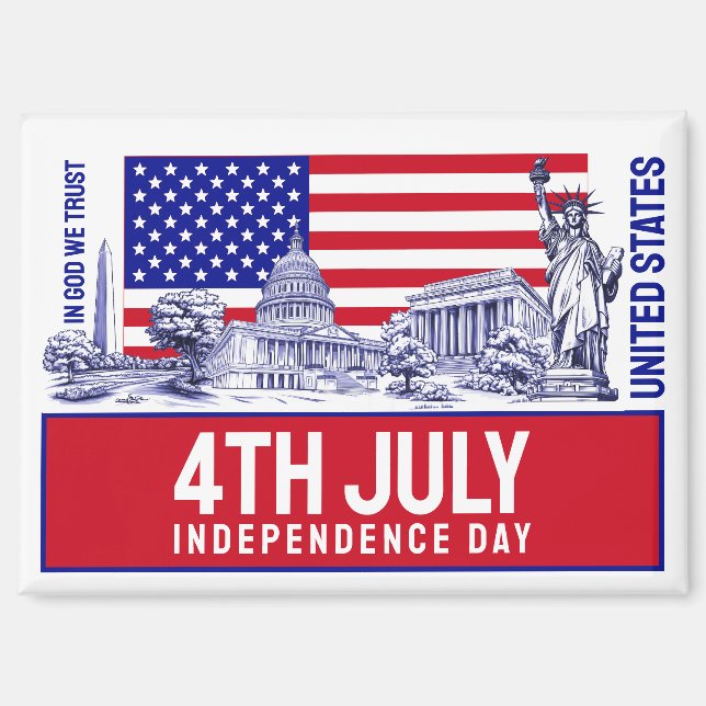 USA America Flag Monument Illustration Souvenir Magnet (Front)