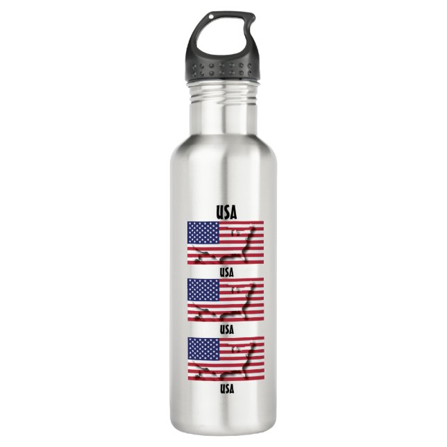 USA AMERICA FLAG Personalised Text 3 Photo 710 Ml Water Bottle (Front)