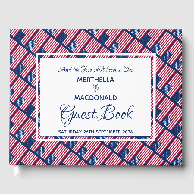 USA AMERICA FLAG Scripture Custom Wedding Guest Book (Front)