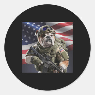Usa America Patriot Bull Dog As Commando Classic Round Sticker