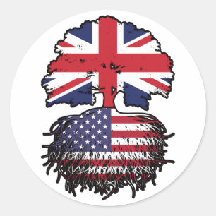 USA American British UK Tree Roots Flag Classic Round Sticker