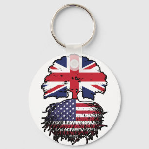 USA American British UK Tree Roots Flag Key Ring