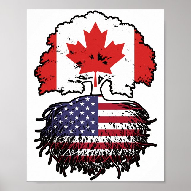 USA American Canadian Canada Tree Roots Flag Poster (Front)