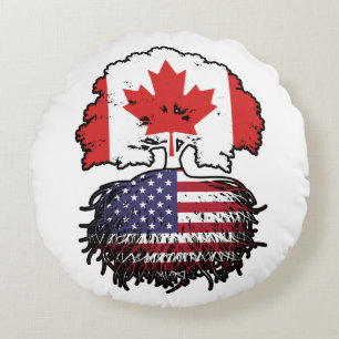 USA American Canadian Canada Tree Roots Flag Round Cushion