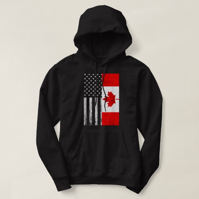 USA American Canadian Vintage Flag Canadian Roots  Hoodie (Design Front)