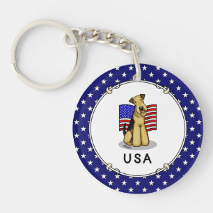 USA American Flag Airedale Terrier Dog - Cute Key Ring