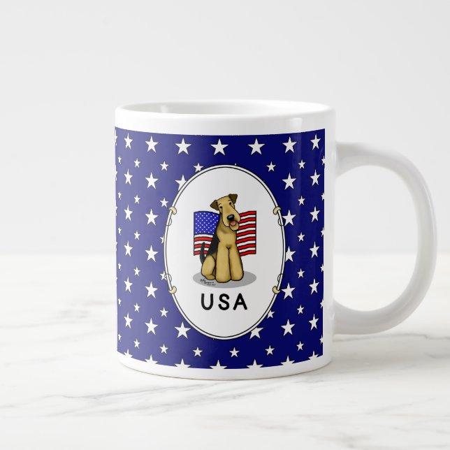 USA American Flag Airedale Terrier Dog - Cute Large Coffee Mug (Right)