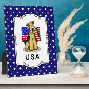 USA American Flag Airedale Terrier Dog - Cute Plaque