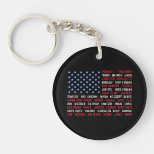 USA American Flag All 50 State Names Key Ring